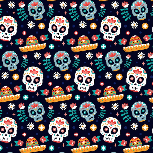 Flat dia de muertos pattern design