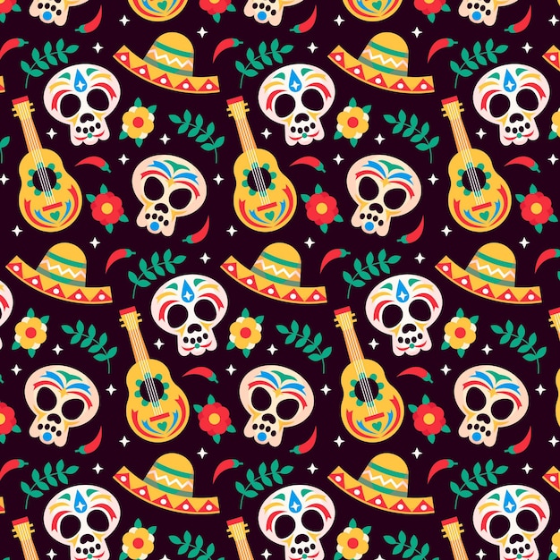 Плоский дизайн шаблона dia de muertos