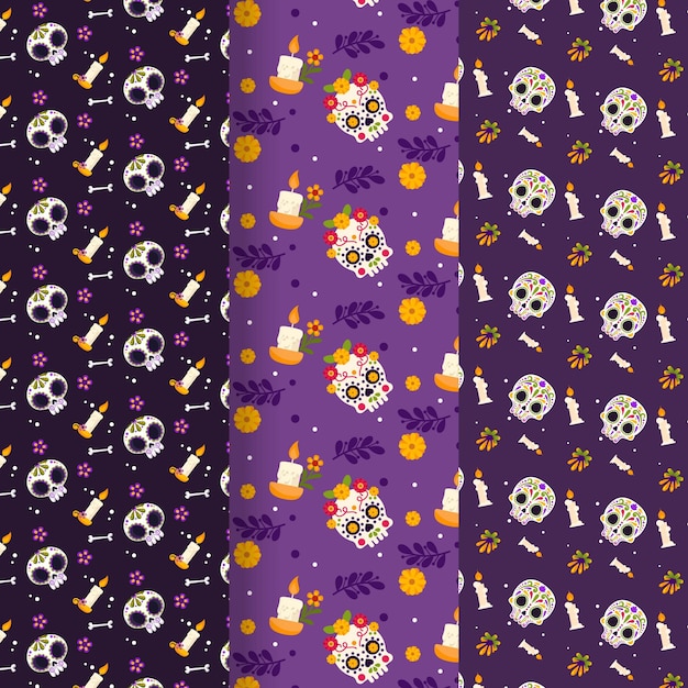 Flat dia de muertos patterns collection