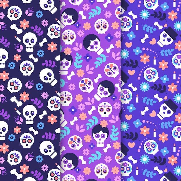 Flat dia de muertos patterns collection