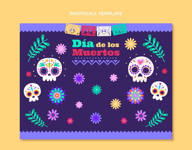 Flat dia de muertos photocall template