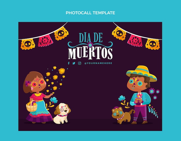 Vettore gratuito modello di photocall piatto dia de muertos