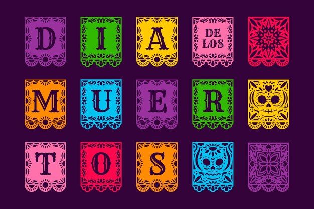 Flat dia de muertos picado papers collection