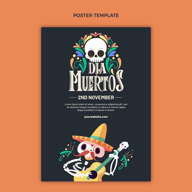 Flat dia de muertos poster template