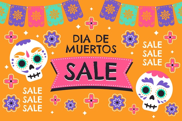 Flat dia de muertos sale background