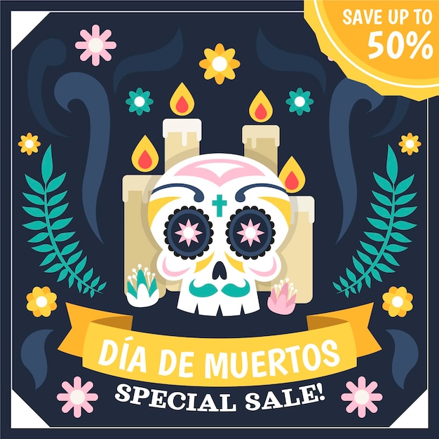 Vettore gratuito illustrazione di vendita piatta dia de muertos