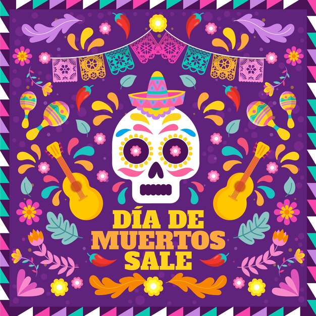 Плоская иллюстрация продажи dia de muertos