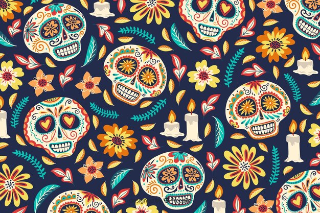 Flat día de muertos seamless background