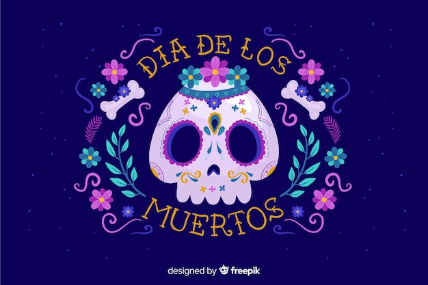 Flat día de muertos skull background