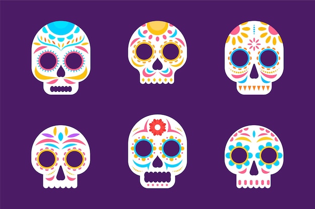 Плоская коллекция черепов dia de muertos