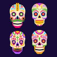 Free vector flat dia de muertos skulls collection