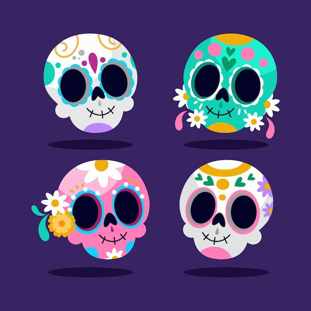 Плоская коллекция черепов dia de muertos