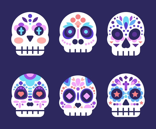 Free vector flat dia de muertos skulls collection