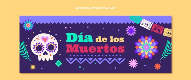 Плоский шаблон обложки для социальных сетей dia de muertos
