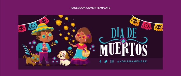 Flat dia de muertos social media cover template