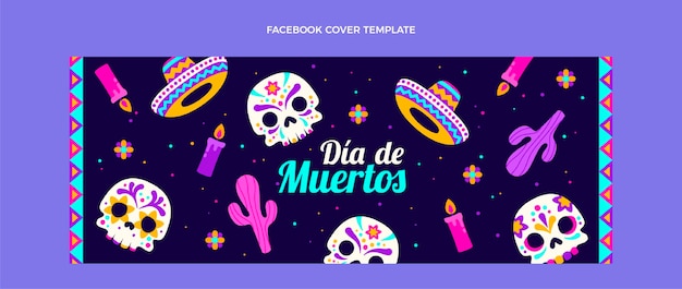 Vettore gratuito modello di copertina per social media piatto dia de muertos