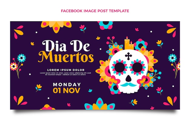 Плоский шаблон сообщения в социальных сетях dia de muertos