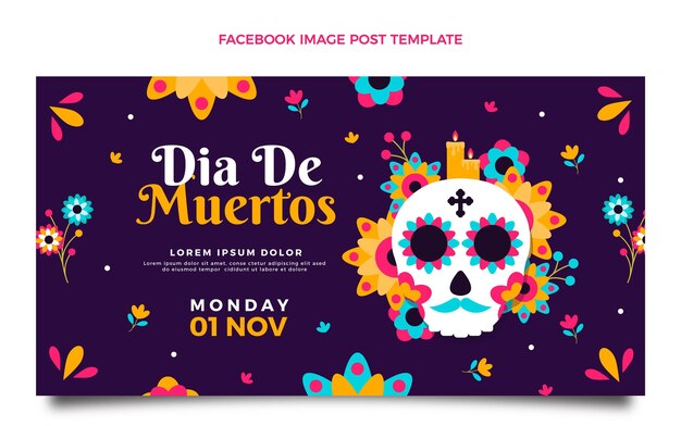 flat dia de muertos social media post template
