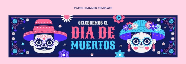 무료 벡터 플랫 디아 드 muertos twitch 배너