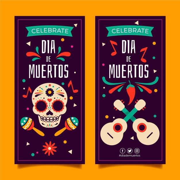 Flat dia de muertos vertical banners set