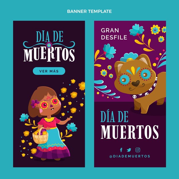 Flat dia de muertos vertical banners set