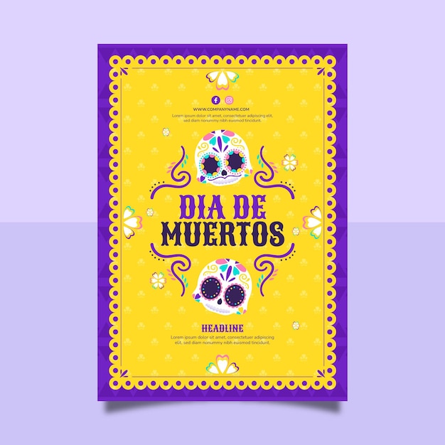 Flat dia de muertos vertical flyer template