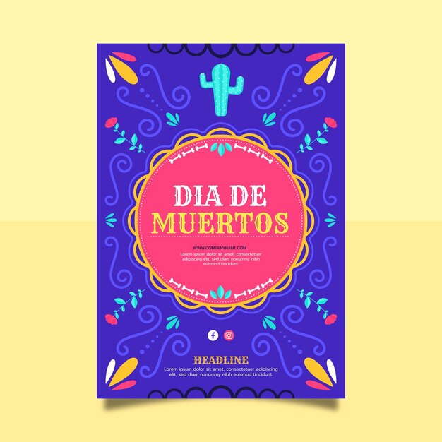 Flat dia de muertos vertical flyer template