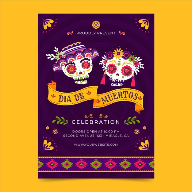 Flat dia de muertos vertical flyer template