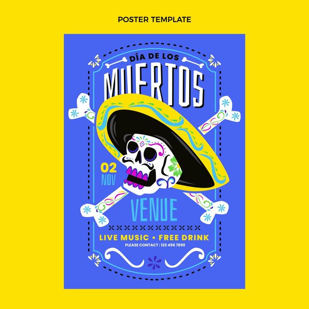 Flat dia de muertos vertical flyer template