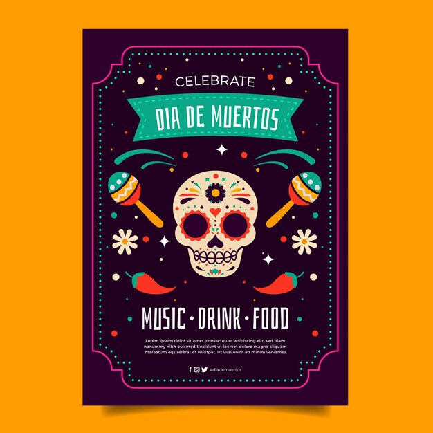 Flat dia de muertos vertical poster template