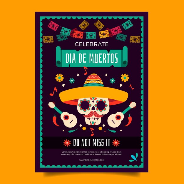 Flat dia de muertos vertical poster template