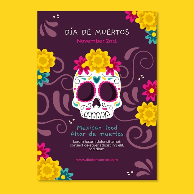 Free vector flat dia de muertos vertical poster template