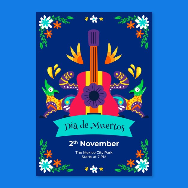 Flat dia de muertos vertical poster template