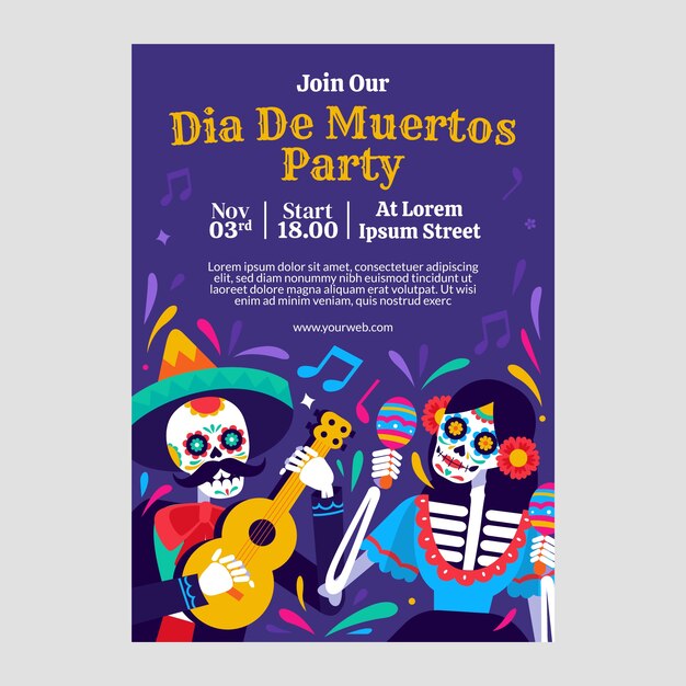 Free vector flat dia de muertos vertical poster template