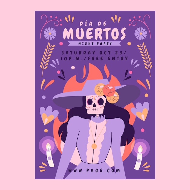 Flat dia de muertos vertical poster template