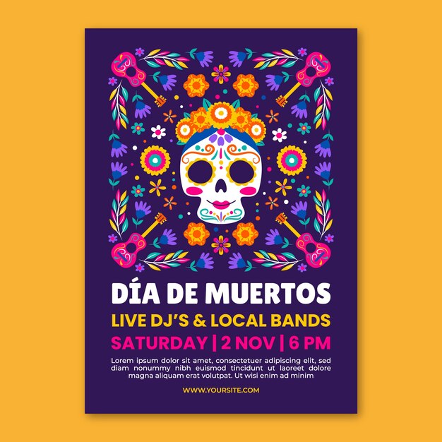 Modello di poster verticale piatto dia de muertos