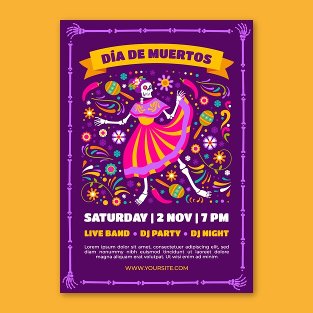 Flat dia de muertos vertical poster template