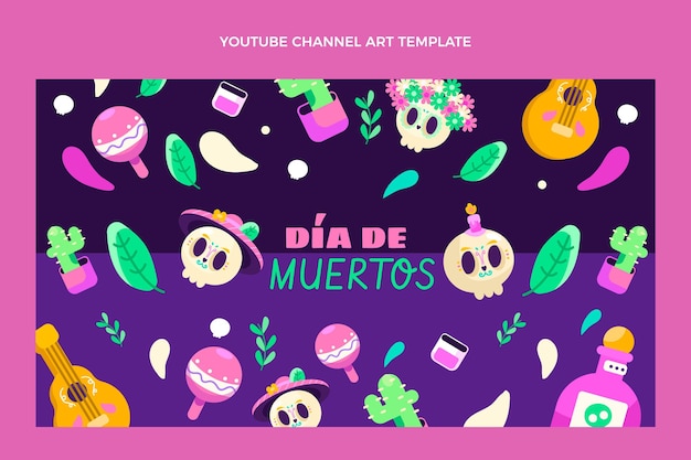 Free vector flat dia de muertos youtube channel art