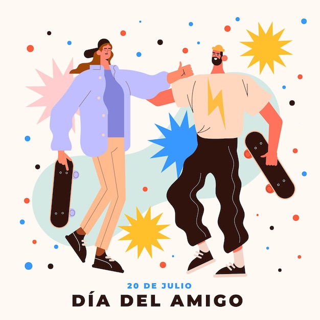 무료 벡터 flat dia del amigo-20 de julio 삽화