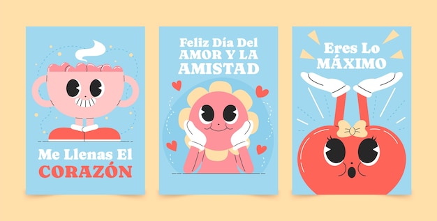 Free vector flat dia del amor y la amistad greeting cards collection