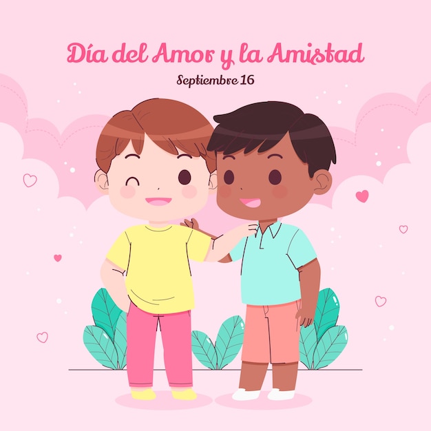 Иллюстрация flat dia del amor y la amistad (площадь любви и дружбы)