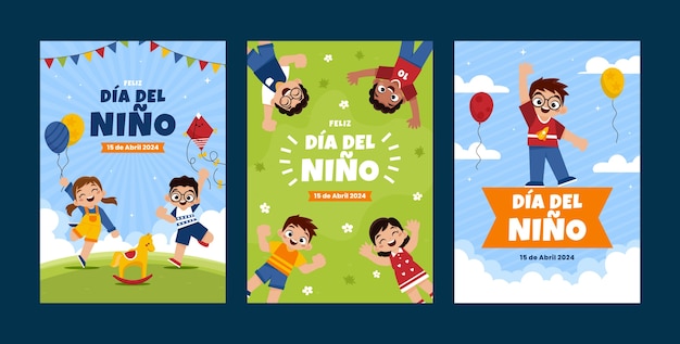 Free vector flat dia del nino greeting cards collection