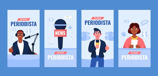 Flat dia del periodista instagram stories collection