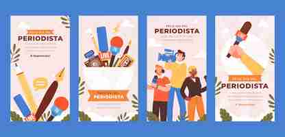 Free vector flat dia del periodista instagram stories collection