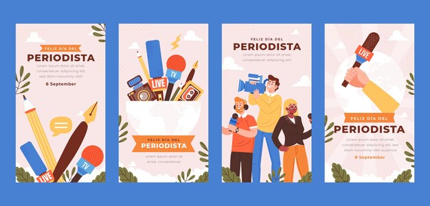 Flat dia del periodista instagram stories collection