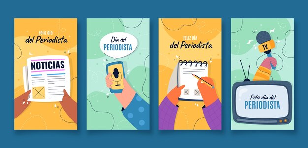 Flat dia del periodista instagram stories collection