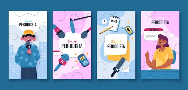 Бесплатное векторное изображение Коллекция рассказов instagram flat dia del periodista