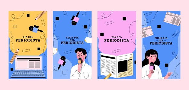 Flat dia del periodista instagram stories collection