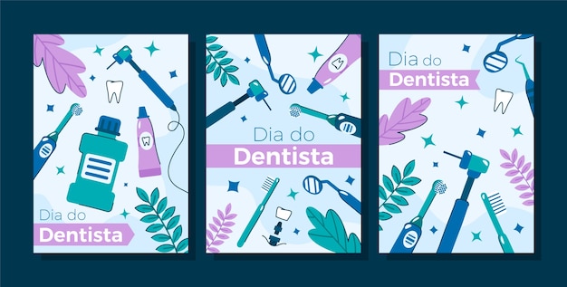 Free vector flat dia do dentista cards collection