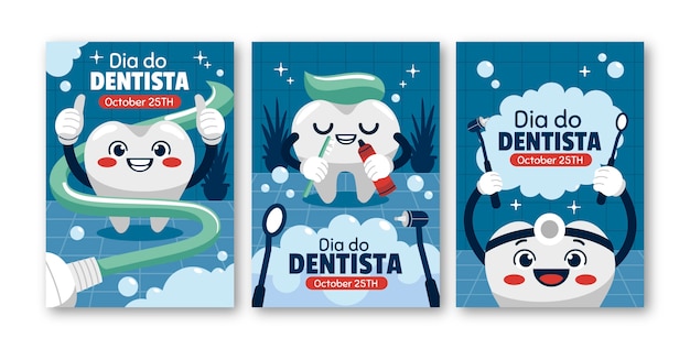 Vettore gratuito collezione di carte da dentista dia piatto